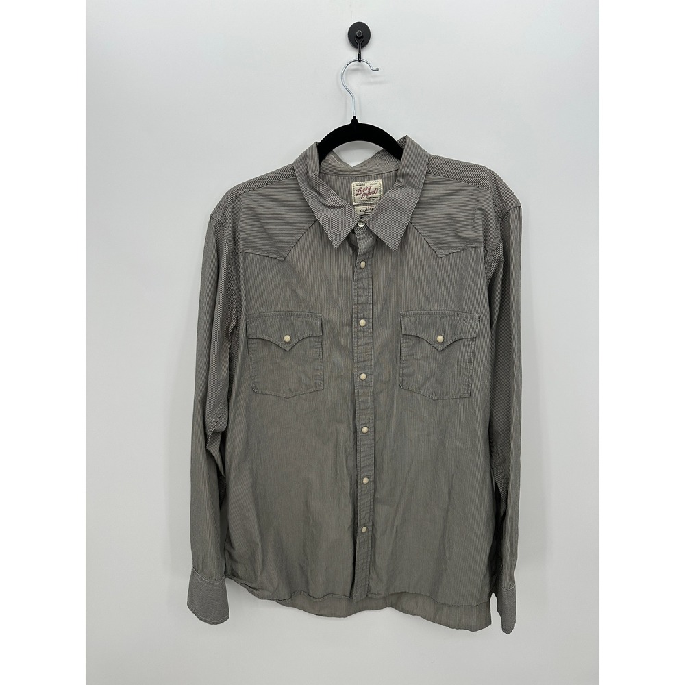 Lucky Brand Mens XL Gray Striped Western Pearl Snap Shirt Cotton Long‎ Sleeve